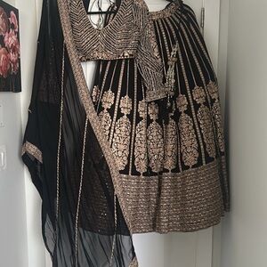 Black and Gold Embroidered Lehenga Set
